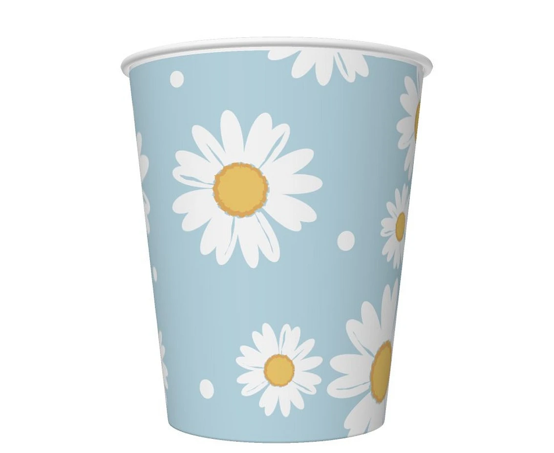 Paper cups, blue, daisies, 250 ml, 6 pcs.